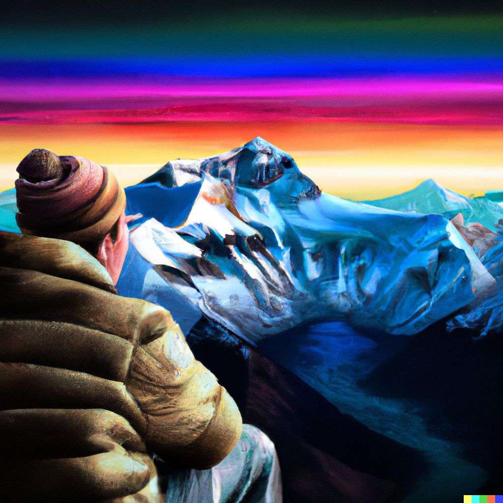 someone gazing at Mount Everest, digital art made from colorful gradients, airbrush